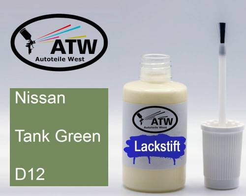 Nissan, Tank Green, D12: 20ml Lackstift, von ATW Autoteile West.